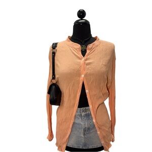 White Fox Peach Sheer Button Down Long Sleeve Top S/M